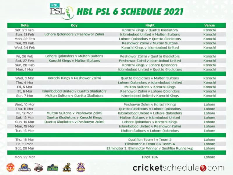 PSL 2021 - Pakistan Cricket Schedule 2021 - Cricket Schedule
